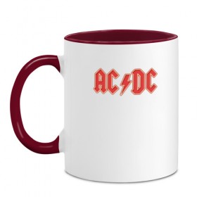 Кружка двухцветная с принтом AC/DC в Екатеринбурге, керамика | объем — 330 мл, диаметр — 80 мм. Цветная ручка и кайма сверху, в некоторых цветах — вся внутренняя часть | австралийская | ангус янг | блюз | группа | малькольм янг | рок | рок н ролл | стиви янг | хард