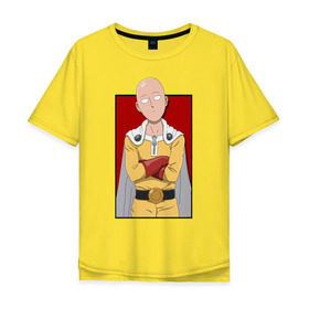 Мужская футболка хлопок Oversize с принтом Сайтама (ХЛОПОК) в Екатеринбурге, 100% хлопок | свободный крой, круглый ворот, “спинка” длиннее передней части | 