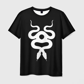 Мужская футболка 3D с принтом Змеиный силуэт в Екатеринбурге, 100% полиэфир | прямой крой, круглый вырез горловины, длина до линии бедер | абстрактный | абстракция | амулет | змеиный | змея | зодиак | идол | извивается | мистика | мистический | рисунок | силуэт | страшный