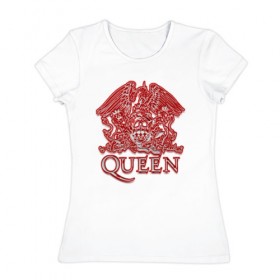 Женская футболка хлопок с принтом Queen в Екатеринбурге, 100% хлопок | прямой крой, круглый вырез горловины, длина до линии бедер, слегка спущенное плечо | queen | богемская рапсодия | брайан мэи | британская | группа | королева | роджер тейлор | рок | фредди меркьюри