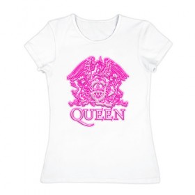 Женская футболка хлопок с принтом Queen в Екатеринбурге, 100% хлопок | прямой крой, круглый вырез горловины, длина до линии бедер, слегка спущенное плечо | queen | богемская рапсодия | брайан мэи | британская | группа | королева | роджер тейлор | рок | фредди меркьюри