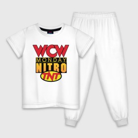 Детская пижама хлопок с принтом WCW Monday Night Nitro в Екатеринбурге, 100% хлопок |  брюки и футболка прямого кроя, без карманов, на брюках мягкая резинка на поясе и по низу штанин
 | nitro | wcw | wrestling | рестлинг