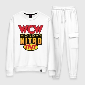 Женский костюм хлопок с принтом WCW Monday Night Nitro в Екатеринбурге, 100% хлопок | на свитшоте круглая горловина, мягкая резинка по низу. Брюки заужены к низу, на них два вида карманов: два 