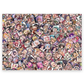 Поздравительная открытка с принтом Ахегао цвет в Екатеринбурге, 100% бумага | плотность бумаги 280 г/м2, матовая, на обратной стороне линовка и место для марки
 | ahegao | anime | color | manga | аниме | ахегао | коллаж | комиксы | лицо | манга | паттрен | цветной