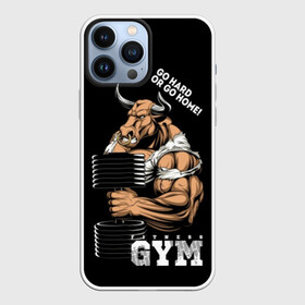 Чехол для iPhone 13 Pro Max с принтом Go heavy or go home в Екатеринбурге,  |  | angry | animal | bull | cool | fitness | heavy | home | logo | sport | team | wild | атлет | большая | бык | вес | гимнастика | девиз | дикий | домой | животное | знак | зубы | иди | кольцо | крутой | культурист | лозунг | надпись