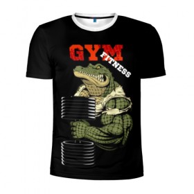 Мужская футболка 3D спортивная с принтом GYM fitness в Екатеринбурге, 100% полиэстер с улучшенными характеристиками | приталенный силуэт, круглая горловина, широкие плечи, сужается к линии бедра | 