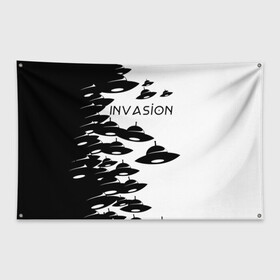 Флаг-баннер с принтом Вторжение в Екатеринбурге, 100% полиэстер | размер 67 х 109 см, плотность ткани — 95 г/м2; по краям флага есть четыре люверса для крепления | invasion | ufo | вторжение | инопланетянин | летающая тарелка | нло | пришельцы