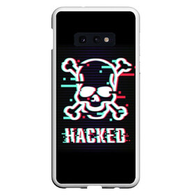 Чехол для Samsung S10E с принтом Pirate sign в Екатеринбурге, Силикон | Область печати: задняя сторона чехла, без боковых панелей | Тематика изображения на принте: attack | bones | glitch | hacked | hacker | pirate | sign | skull | symbol | text | warning | атака | взломанный | глюк | знак | кости | пиратский | предупреждение | символ | текст | хакер | череп