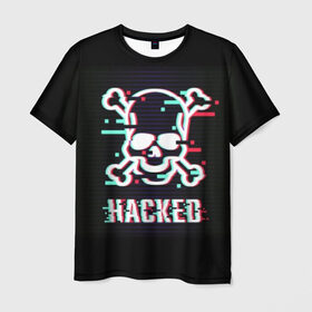 Мужская футболка 3D с принтом Pirate sign в Екатеринбурге, 100% полиэфир | прямой крой, круглый вырез горловины, длина до линии бедер | attack | bones | glitch | hacked | hacker | pirate | sign | skull | symbol | text | warning | атака | взломанный | глюк | знак | кости | пиратский | предупреждение | символ | текст | хакер | череп