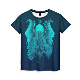 Женская футболка 3D с принтом Ктулху в Екатеринбурге, 100% полиэфир ( синтетическое хлопкоподобное полотно) | прямой крой, круглый вырез горловины, длина до линии бедер | ктулху | монстр | фэнтези | чудище