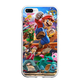 Чехол для iPhone 7Plus/8 Plus матовый с принтом Super Smash Bros ultimate в Екатеринбурге, Силикон | Область печати: задняя сторона чехла, без боковых панелей | game | mario | nintendo | nintendo all star | pikachu | pokemon | super smash bros | ultimate | джиглипафф | донки конг | зельда | игры | линк | марио | нинтендо | пикачу | покемоны | эш