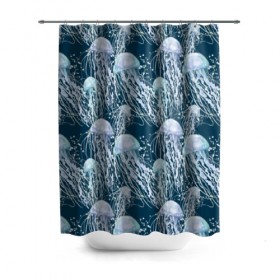 Штора 3D для ванной с принтом Медузы в Екатеринбурге, 100% полиэстер | плотность материала — 100 г/м2. Стандартный размер — 146 см х 180 см. По верхнему краю — пластиковые люверсы для креплений. В комплекте 10 пластиковых колец | bubbles | cant | depth | dome | float | flock | jellyfish | long | mirror | sea | shimmer | tails | transparent | water | вода | глубина | длинные | зеркальное | косяк | купол | медузы | мерцание | море | плывут | прозрачные | пузыри | стая | хвосты