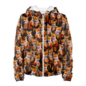 Женская куртка 3D с принтом Упоротые лисы в Екатеринбурге, ткань верха — 100% полиэстер, подклад — флис | прямой крой, подол и капюшон оформлены резинкой с фиксаторами, два кармана без застежек по бокам, один большой потайной карман на груди. Карман на груди застегивается на липучку | fox | животные | лис | лиса | лисичка | мем | паттрен | рыжий | толпа | упортый | фыр фыр