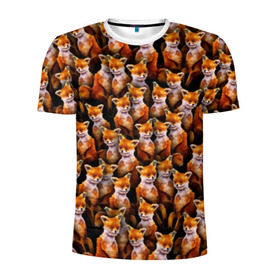 Мужская футболка 3D спортивная с принтом Упоротые лисы в Екатеринбурге, 100% полиэстер с улучшенными характеристиками | приталенный силуэт, круглая горловина, широкие плечи, сужается к линии бедра | Тематика изображения на принте: fox | животные | лис | лиса | лисичка | мем | паттрен | рыжий | толпа | упортый | фыр фыр