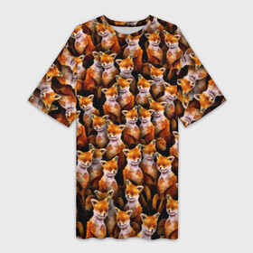 Платье-футболка 3D с принтом Упоротые лисы в Екатеринбурге,  |  | fox | животные | лис | лиса | лисичка | мем | паттрен | рыжий | толпа | упортый | фыр фыр