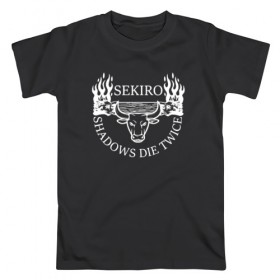 Мужская футболка хлопок с принтом Sekiro: Shadows Die Twice в Екатеринбурге, 100% хлопок | прямой крой, круглый вырез горловины, длина до линии бедер, слегка спущенное плечо. | 