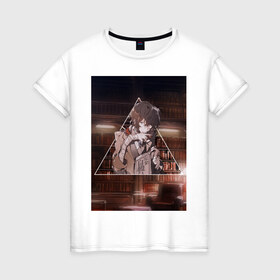 Женская футболка хлопок с принтом ДАЗАЙ в Екатеринбурге, 100% хлопок | прямой крой, круглый вырез горловины, длина до линии бедер, слегка спущенное плечо | бродячие псы | дадзай | осаму | осаму дазай