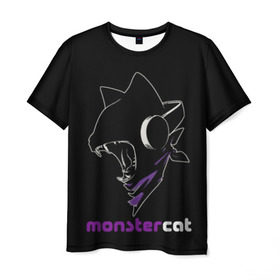 Мужская футболка 3D с принтом Monstercat в Екатеринбурге, 100% полиэфир | прямой крой, круглый вырез горловины, длина до линии бедер | Тематика изображения на принте: monstercat | клуб | клубная музыка | кот | котенок | кошка | лейбл | монстар | монстар кет | монстер | музыка | танцевальная музыка | электронная | электронная музыка