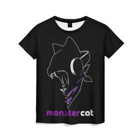 Женская футболка 3D с принтом Monstercat в Екатеринбурге, 100% полиэфир ( синтетическое хлопкоподобное полотно) | прямой крой, круглый вырез горловины, длина до линии бедер | monstercat | клуб | клубная музыка | кот | котенок | кошка | лейбл | монстар | монстар кет | монстер | музыка | танцевальная музыка | электронная | электронная музыка