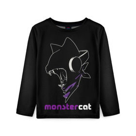 Детский лонгслив 3D с принтом Monstercat в Екатеринбурге, 100% полиэстер | длинные рукава, круглый вырез горловины, полуприлегающий силуэт
 | monstercat | клуб | клубная музыка | кот | котенок | кошка | лейбл | монстар | монстар кет | монстер | музыка | танцевальная музыка | электронная | электронная музыка