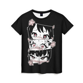 Женская футболка 3D с принтом Ahegao в Екатеринбурге, 100% полиэфир ( синтетическое хлопкоподобное полотно) | прямой крой, круглый вырез горловины, длина до линии бедер | ahe gao | ахегао | иероглиф | лицо | слеш | стиль | хикковать | шот | японский