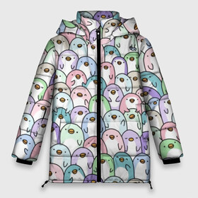 Женская зимняя куртка 3D с принтом Цветные Пингвинчики в Екатеринбурге, верх — 100% полиэстер; подкладка — 100% полиэстер; утеплитель — 100% полиэстер | длина ниже бедра, силуэт Оверсайз. Есть воротник-стойка, отстегивающийся капюшон и ветрозащитная планка. 

Боковые карманы с листочкой на кнопках и внутренний карман на молнии | colors | cute | детский | лапочка | милый | мимими | паттерн | пингвин | северный полюс | стая | толпа