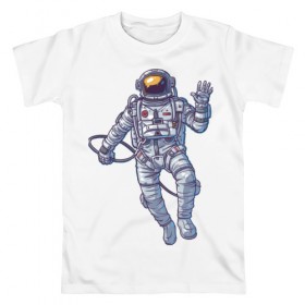 Мужская футболка хлопок с принтом Космонавт BIGSPACE в Екатеринбурге, 100% хлопок | прямой крой, круглый вырез горловины, длина до линии бедер, слегка спущенное плечо. | без фона | космонавт | космос