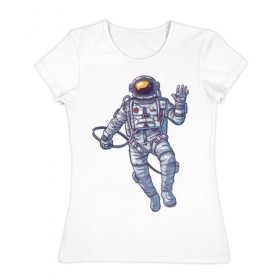 Женская футболка хлопок с принтом Космонавт BIGSPACE в Екатеринбурге, 100% хлопок | прямой крой, круглый вырез горловины, длина до линии бедер, слегка спущенное плечо | без фона | космонавт | космос