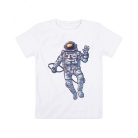 Детская футболка хлопок с принтом Космонавт BIGSPACE в Екатеринбурге, 100% хлопок | круглый вырез горловины, полуприлегающий силуэт, длина до линии бедер | без фона | космонавт | космос