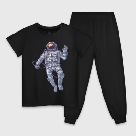 Детская пижама хлопок с принтом Космонавт BIGSPACE в Екатеринбурге, 100% хлопок |  брюки и футболка прямого кроя, без карманов, на брюках мягкая резинка на поясе и по низу штанин
 | без фона | космонавт | космос