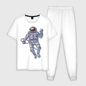 Мужская пижама хлопок с принтом Космонавт BIGSPACE в Екатеринбурге, 100% хлопок | брюки и футболка прямого кроя, без карманов, на брюках мягкая резинка на поясе и по низу штанин
 | без фона | космонавт | космос