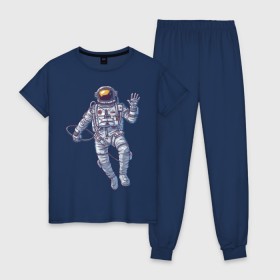 Женская пижама хлопок с принтом Космонавт BIGSPACE в Екатеринбурге, 100% хлопок | брюки и футболка прямого кроя, без карманов, на брюках мягкая резинка на поясе и по низу штанин | без фона | космонавт | космос