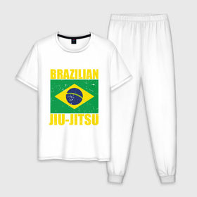 Мужская пижама хлопок с принтом Brazilian Jiu Jitsu в Екатеринбурге, 100% хлопок | брюки и футболка прямого кроя, без карманов, на брюках мягкая резинка на поясе и по низу штанин
 | box | boxing | bruce lee | champion | dragon | fight | fighter | judo | muay thai | team | tiger | ufc | али | боевые | боец | бой | бокс | боксер | борьба | брюс ли | воин | дзюдо | дракон | единоборства | искусство | карате | контакт | кулак | лев