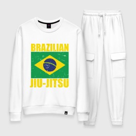 Женский костюм хлопок с принтом Brazilian Jiu Jitsu в Екатеринбурге, 100% хлопок | на свитшоте круглая горловина, мягкая резинка по низу. Брюки заужены к низу, на них два вида карманов: два 