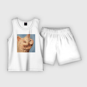 Детская пижама с шортами хлопок с принтом МЕМ КОТ в Екатеринбурге,  |  | искусство | кот | кот мем | котомем | коты мемы | кошка | кошка мем | лицо | лицо кота | лицо кошки | мем | мем кот | мем кошка | нарисованный | перекосившиеся лицо | рисунок | рожа кота