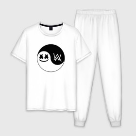 Мужская пижама хлопок с принтом Marshmello VS Alan Walker в Екатеринбурге, 100% хлопок | брюки и футболка прямого кроя, без карманов, на брюках мягкая резинка на поясе и по низу штанин
 | Тематика изображения на принте: 