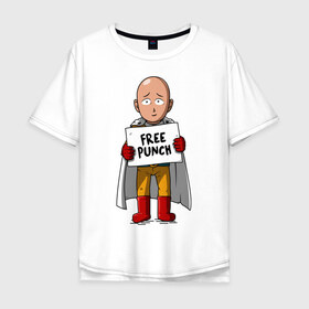 Мужская футболка хлопок Oversize с принтом One Punch Man в Екатеринбурге, 100% хлопок | свободный крой, круглый ворот, “спинка” длиннее передней части | one punch man | onepunchman | oppai | аниме | ван панч мен | ванпанчмен | манга | сайтама | супергерои | человек один удар