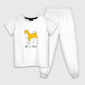 Детская пижама хлопок с принтом Shiba Dog в Екатеринбурге, 100% хлопок |  брюки и футболка прямого кроя, без карманов, на брюках мягкая резинка на поясе и по низу штанин
 | Тематика изображения на принте: doge | иероглифы | китай | китайский | пес | сиба ину дож | собака | япония | японский