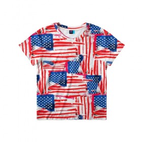 Детская футболка 3D с принтом Флаг США Американский стиль в Екатеринбурге, 100% гипоаллергенный полиэфир | прямой крой, круглый вырез горловины, длина до линии бедер, чуть спущенное плечо, ткань немного тянется | Тематика изображения на принте: 