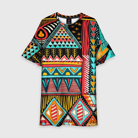 Детское платье 3D с принтом Африканский стиль  в Екатеринбурге, 100% полиэстер | прямой силуэт, чуть расширенный к низу. Круглая горловина, на рукавах — воланы | africa | african | pattern | style | trend | африка | африканский стиль | геометрия | мода | орнамент | паттерн | стиль | тренд