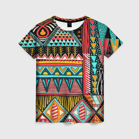 Женская футболка 3D с принтом Африканский стиль в Екатеринбурге, 100% полиэфир ( синтетическое хлопкоподобное полотно) | прямой крой, круглый вырез горловины, длина до линии бедер | africa | african | pattern | style | trend | африка | африканский стиль | геометрия | мода | орнамент | паттерн | стиль | тренд