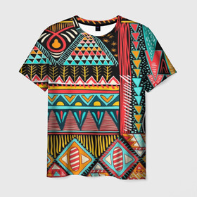 Мужская футболка 3D с принтом Африканский стиль  в Екатеринбурге, 100% полиэфир | прямой крой, круглый вырез горловины, длина до линии бедер | africa | african | pattern | style | trend | африка | африканский стиль | геометрия | мода | орнамент | паттерн | стиль | тренд