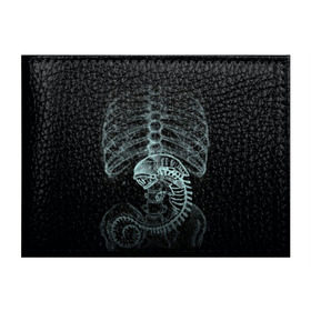Обложка для студенческого билета с принтом Чужой на Рентгене в Екатеринбурге, натуральная кожа | Размер: 11*8 см; Печать на всей внешней стороне | Тематика изображения на принте: alien | больница | больной | внутренний мир | врач | клиника | кости | пациент | ребра | рентген | скелет | снимок | хищник