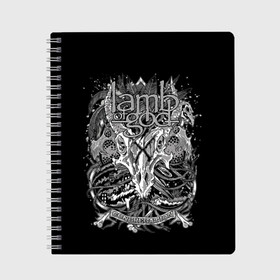 Тетрадь с принтом Lamb of God в Екатеринбурге, 100% бумага | 48 листов, плотность листов — 60 г/м2, плотность картонной обложки — 250 г/м2. Листы скреплены сбоку удобной пружинной спиралью. Уголки страниц и обложки скругленные. Цвет линий — светло-серый
 | death metal | lamb of god | log | грув метал | группы | метал | музыка | рок | трэш