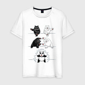 Мужская футболка хлопок с принтом Панда превращение в Екатеринбурге, 100% хлопок | прямой крой, круглый вырез горловины, длина до линии бедер, слегка спущенное плечо. | 