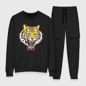 Женский костюм хлопок с принтом Yuri Plisetsky Style Tiger в Екатеринбурге, 100% хлопок | на свитшоте круглая горловина, мягкая резинка по низу. Брюки заужены к низу, на них два вида карманов: два 