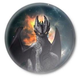 Значок с принтом Night Fury в Екатеринбурге,  металл | круглая форма, металлическая застежка в виде булавки | Тематика изображения на принте: how to train your dragon | night fury | беззубик | дракон | как приручить дракона | ночная фурия