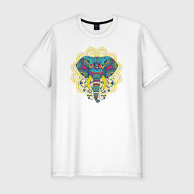 Мужская футболка премиум с принтом Слон Mandala в Екатеринбурге, 92% хлопок, 8% лайкра | приталенный силуэт, круглый вырез ворота, длина до линии бедра, короткий рукав | mandala | абстракция | буддизм | индуизм | слон | слоны