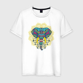 Мужская футболка хлопок с принтом Слон Mandala в Екатеринбурге, 100% хлопок | прямой крой, круглый вырез горловины, длина до линии бедер, слегка спущенное плечо. | mandala | абстракция | буддизм | индуизм | слон | слоны