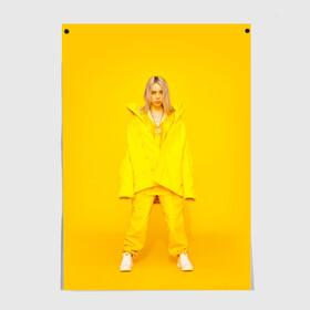 Постер с принтом Billie Eilish в Екатеринбурге, 100% бумага
 | бумага, плотность 150 мг. Матовая, но за счет высокого коэффициента гладкости имеет небольшой блеск и дает на свету блики, но в отличии от глянцевой бумаги не покрыта лаком | bad guy | bellyache | billie eilish | bury a friend | ocean eyes | when we all fall asleep where do we go | билли айлиш | музыка | певица